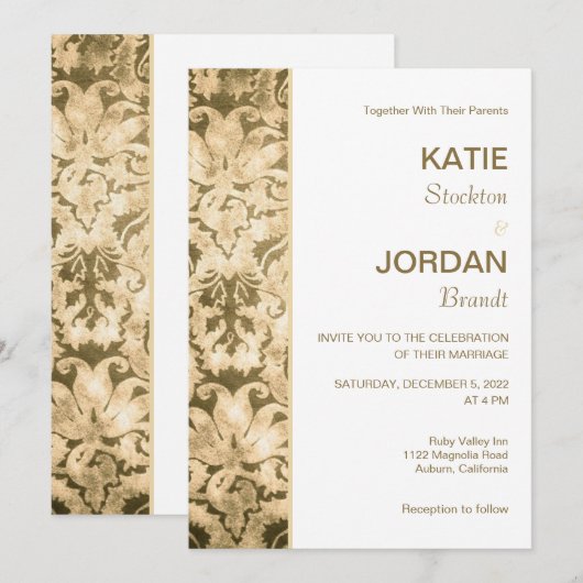 Chic Gold Damask Einladung (Vorne/Hinten)