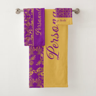 Chic Gold Damask wirbeln Blume lila Individuelle N Badhandtuch Set