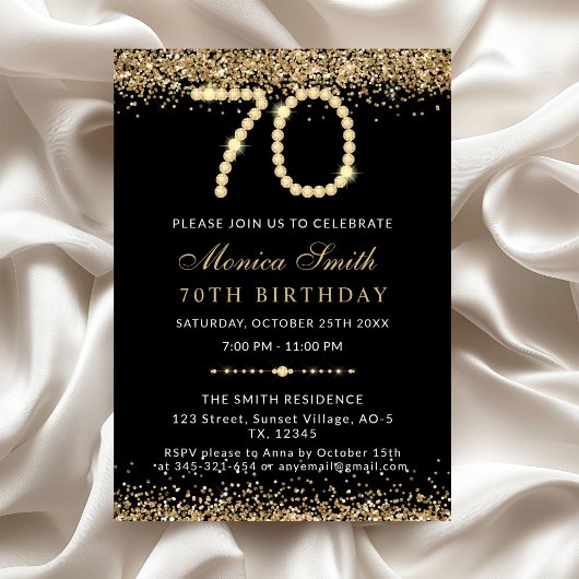 Chic Gold Diamonds 70th Birthday Party Invitation Einladung
