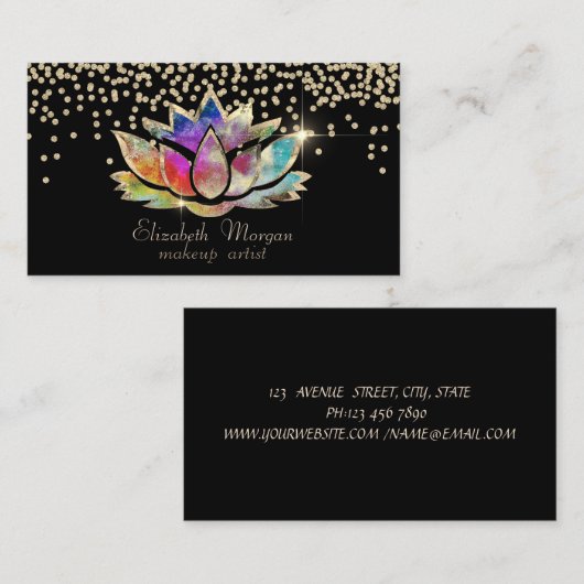 Chic Gold Diamonds Colorful Lotus Black Visitenkarte (Vorne/Hinten)