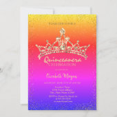 Chic Gold Diamonds Crown Colorful Quinceañera Einladung (Vorderseite)