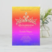 Chic Gold Diamonds Crown Colorful Quinceañera Einladung (Stehend Vorderseite)