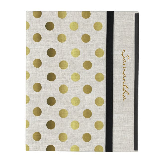 Chic Gold Dots Linen Look iPad Fall Hülle (Vorderseite Geschlossen)