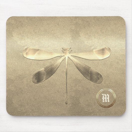 Chic Gold Dragonfly Mit Monogramm Mousepad (Vorne)