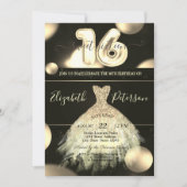Chic Gold Dress Confetti Dots Sweet 16 Einladung (Vorderseite)