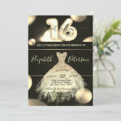 Chic Gold Dress Confetti Dots Sweet 16 Einladung (Stehend Vorderseite)