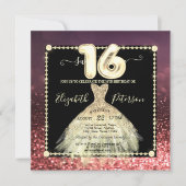 Chic Gold Dress Glitzer Burgundy Sweet 16 Einladung (Vorderseite)