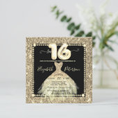 Chic Gold Dress Glitzer Sweet 16 Einladung (Stehend Vorderseite)