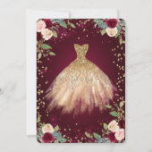 Chic Gold Dress Tiara, Burgund Rose Quinceañera Einladung (Rückseite)