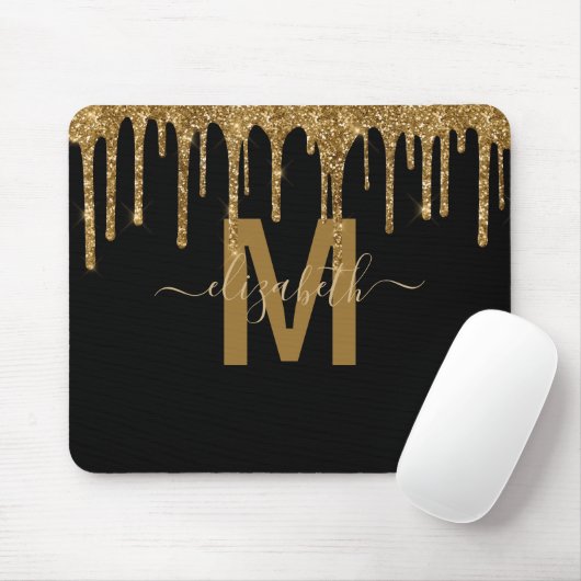 Chic Gold Drilling Monogram Name Mousepad (Mit Mouse)