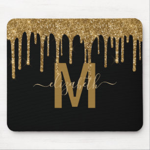 Chic Gold Drilling Monogram Name Mousepad
