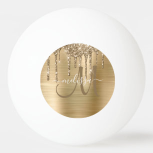 Chic Gold Dripping Glitzer Brush Metal Monogramm Tischtennisball