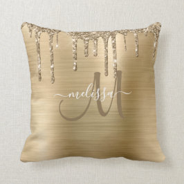 Chic Gold Dripping Glitzer Brushed Metal Monogram Kissen