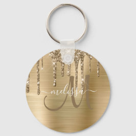 Chic Gold Dripping Glitzer Brushed Metal Monogram Schlüsselanhänger