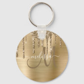 Chic Gold Dripping Glitzer Brushed Metal Monogram Schlüsselanhänger (Rückseite)