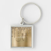 Chic Gold Dripping Glitzer Brushed Metal Monogram Schlüsselanhänger (Vorne)