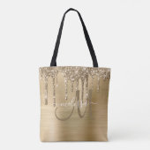 Chic Gold Dripping Glitzer Brushed Metal Monogram Tasche (Rückseite)