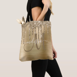 Chic Gold Dripping Glitzer Brushed Metal Monogram Tasche