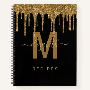 Chic Gold Dripping Glitzer Monogram Rezept Notizblock