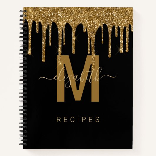 Chic Gold Dripping Glitzer Monogram Rezept Notizblock (Vorderseite)