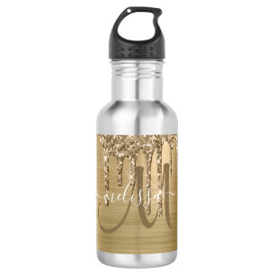 Chic Gold Driving Glitzer Brush Metal Monogram Edelstahlflasche