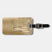 Chic Gold Driving Glitzer Brush Metal Monogram Gepäckanhänger (Vorderseite horizontal)