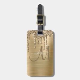 Chic Gold Driving Glitzer Brush Metal Monogram Gepäckanhänger