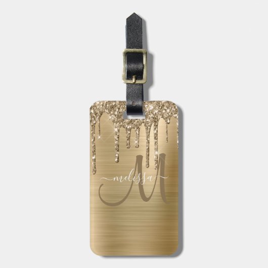 Chic Gold Driving Glitzer Brush Metal Monogram Gepäckanhänger (Vorderseite vertikal)