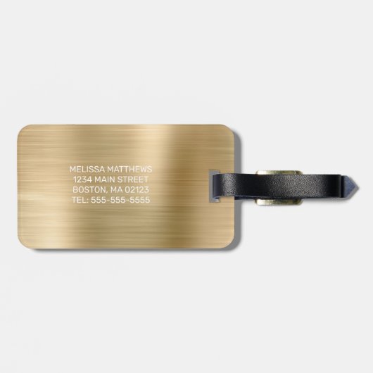 Chic Gold Driving Glitzer Brush Metal Monogram Gepäckanhänger (Rückseite horizontal)