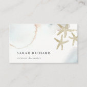 Chic Gold Dusky Blue Starfish Wasserfarbenküste Visitenkarte (Vorderseite)