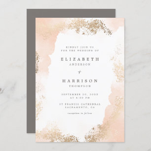 Chic Gold Dust & Blush Wasserfarbe Hochzeit Einladung