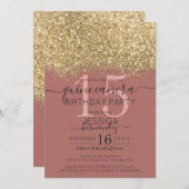 Chic Gold Dusty Rose Glitzer Confetti Quinceañera Einladung (Vorne/Hinten)