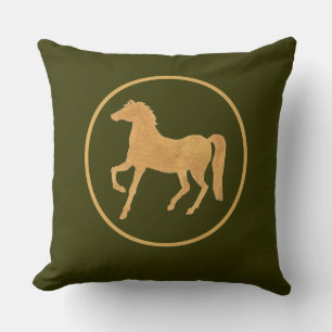 Chic Gold-Effekt-Pferd auf Dunkelmossy Green Kissen