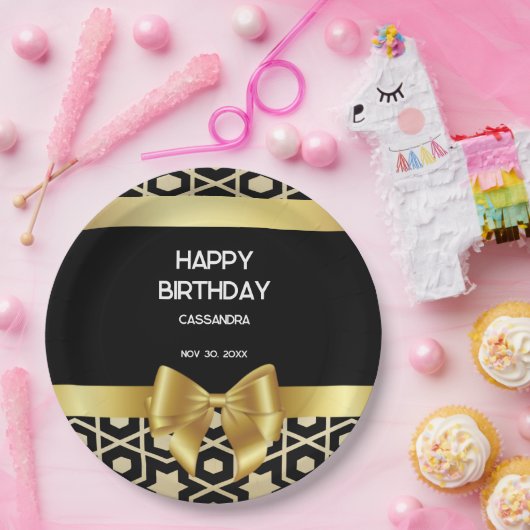 Chic Gold Egypt Geometric Gold Bow Happy Birthday Pappteller (Party)
