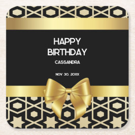 Chic Gold Egypt Geometric Gold Bow Happy Birthday Rechteckiger Pappuntersetzer