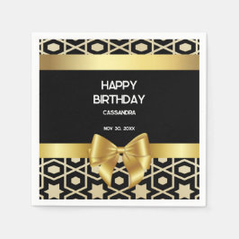 Chic Gold Egypt Geometric Gold Bow Happy Birthday Serviette