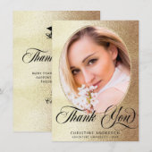 Chic Gold Elegante Black Script Foto Abschluss Dankeskarte (Vorne/Hinten)