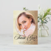 Chic Gold Elegante Black Script Foto Abschluss Dankeskarte (Stehend Vorderseite)