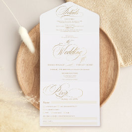 Chic Gold elegante Drehbuch Kalligraphie Hochzeit All In One Einladung