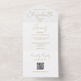 Chic Gold Elegante Script QR Code Hochzeit All In One Einladung