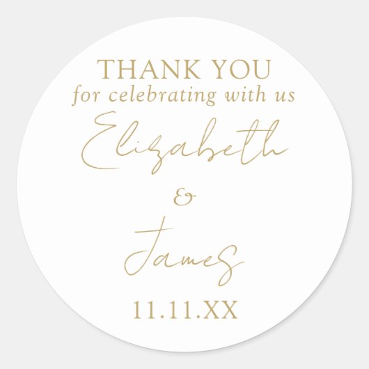 Chic Gold Elegante Script Wedding Vielen Dank Runder Aufkleber (Vorderseite)