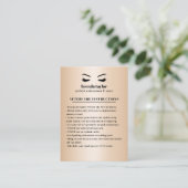 Chic Gold Eyelash Browbar Aftercare Instructions Visitenkarte (Stehend Vorderseite)
