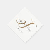 Chic Gold F Monogram Script Name Wedding Date Serviette (Ecke)