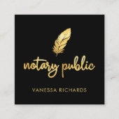 Chic Gold Feather Notary Name Modernes Script QR Quadratische Visitenkarte (Vorderseite)