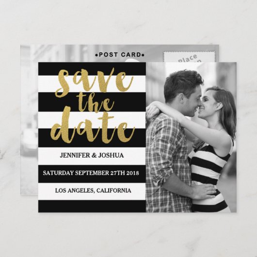 Chic Gold | Fett Schwarzes Streifen Foto Save the Ankündigungspostkarte (Vorne/Hinten)