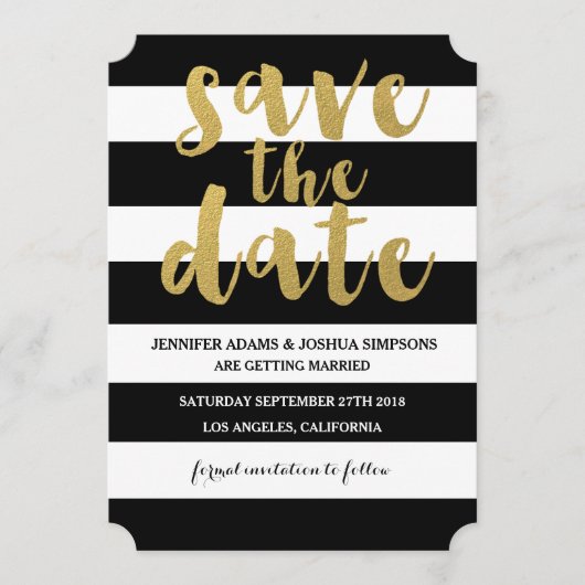 Chic Gold | Fettschwarzer Streifen Save the Date (Vorderseite)