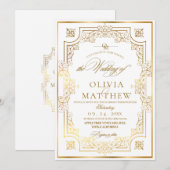 Chic Gold Flora Script Wedding Einladung (Vorne/Hinten)