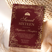 Chic gold floral burgundy Tiara chic Sweet 16 Einladung