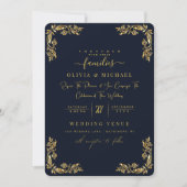 CHIC GOLD FLORAL FRAME FOIL & GOLDEN DARK WEDD EINLADUNG (Vorderseite)