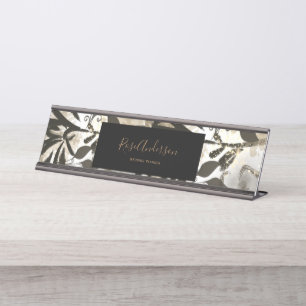 Chic Gold Floral Muster Typografie Schreibtischnamensplakette